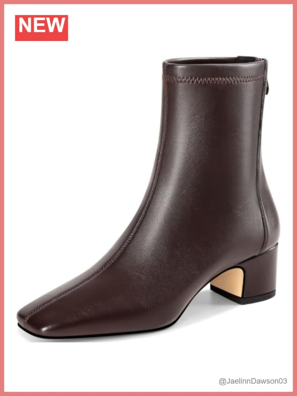 Women's Faux Leather Ankle Boots Low Block Heel Square Toe Back Zip Up Booties